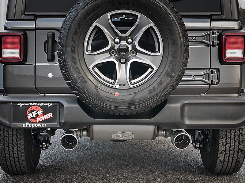 aFe Power Rebel Series 2.5&quot; 409 Stainless Steel Axle-Back Exhaust System - Jeep Wrangler JL V6-3.6L (2018-2022)