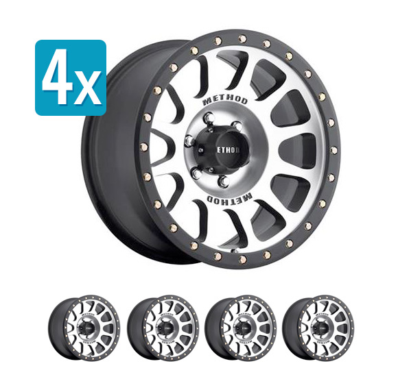 (Set of 4 Wheels) Method Race Wheels NV, 17x8.5 with 6 on 5.5 Bolt Pattern - Machined with Black Lip - Silverado/Sierra (2007-2022) / Ram 1500 (2019-2022)