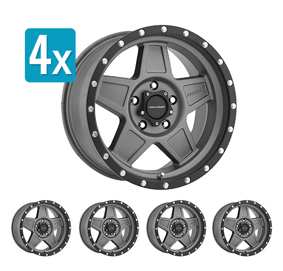 (طقم اربع عجلات) برو كومب – عجلات المنيوم &quot;سلسلة 2635&quot; – قياس 17 انش – رمادي غامق مع حواف سوداء – سيلفرادو / سييرا /رام 1500