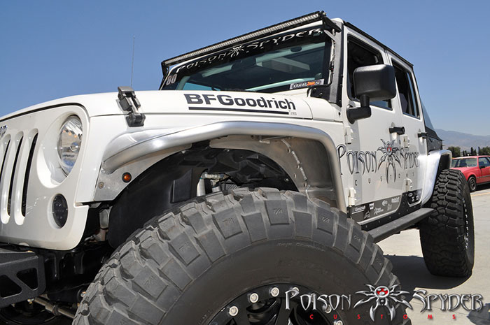 Poison Spyder (Front + Rear) Standard Width Aluminum Crusher Flares + 3/4&quot; LED Marker Lamps - Jeep Wrangler JK