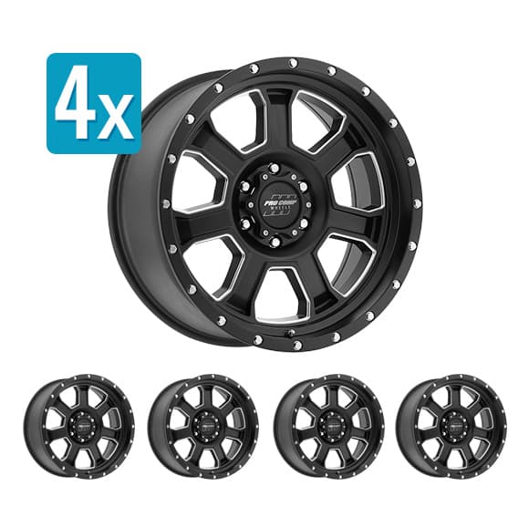 (Set of 4 Wheels) Pro Comp 43 Series Sledge, 17x9 Wheel with 6 on 5.5 Bolt Pattern - Satin Black and Milled Finish - Silverado/Sierra (2007-2022) / Ram 1500 (2019-2022)