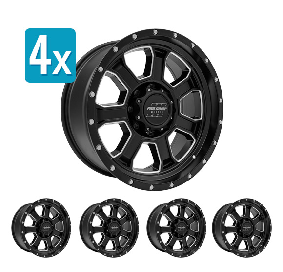 (Set of 4 Wheels) Pro Comp 43 Series Sledge, 20x9 Wheel with 8x180 Bolt Pattern - Satin Black - GM Silverado/Sierra 2500 HD ( 2007 - 2018 )