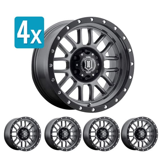 (Set of 4 Wheels) Icon Dynamics Alpha Series Wheel, 17x8.5 with 6 on 5.5 Bolt Pattern - Gun Metal - Silverado/Sierra (2007-2024) / Ram 1500 (2019-2024)